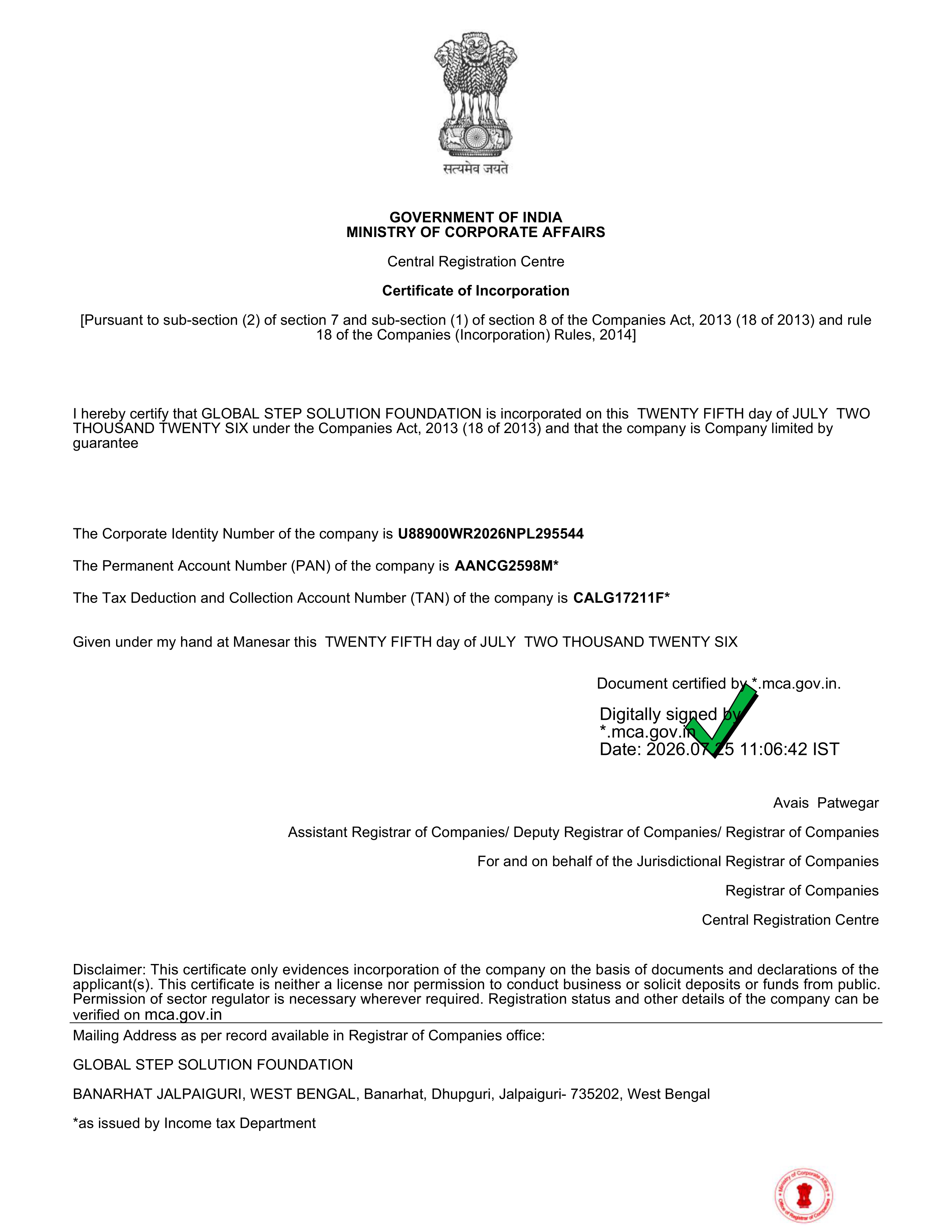 Certificate of Incorporation
